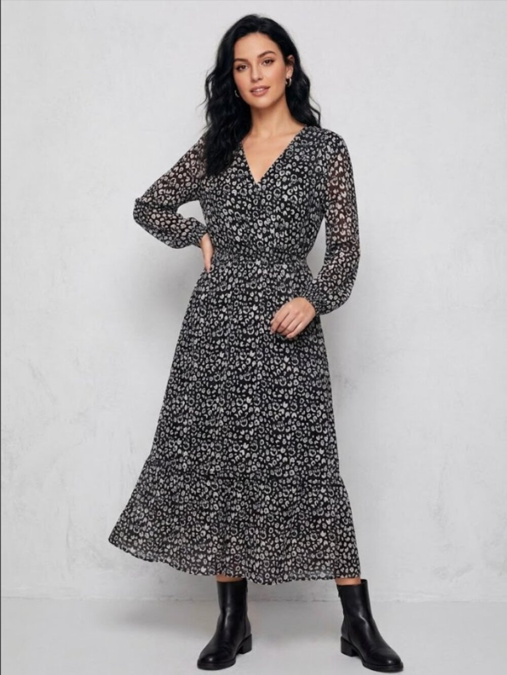 Studio Untold Skull Dress 16/18 Black Long Sleeve Midi Whimsigoth Halloween Goth